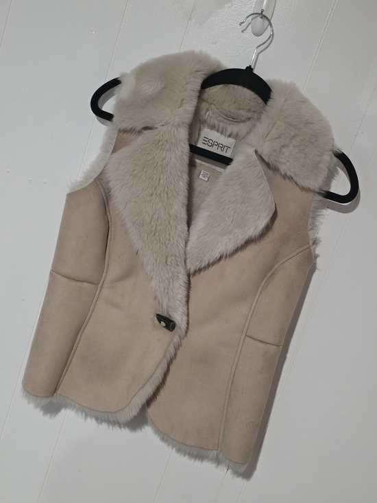 Esprit Jackets & Blazers - Esprit Beige Faux-Shearling Sleeveless Vest